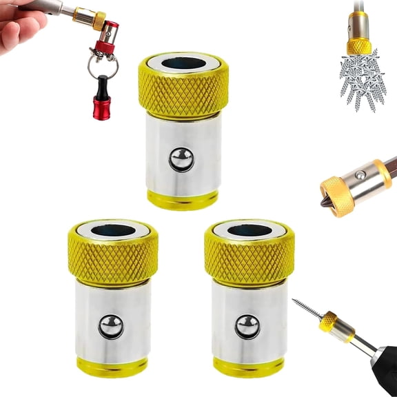 Screwdriver Head Magnetic Ring Three Piece Set, Screwdriver Head Magnetic Ring for Drill & License Plate Screws - Universal 1/4" Hex Magnetizer, Heavy-Duty Magnetic Screw Holder & Ring