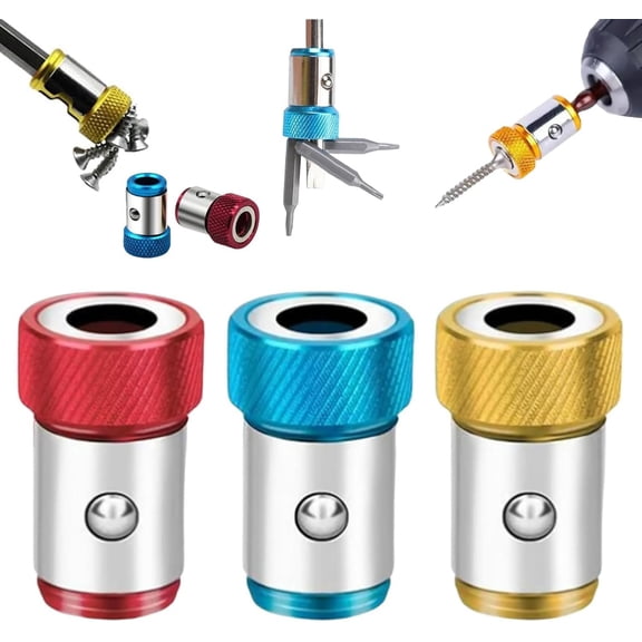 Screwdriver Head Magnetic Ring Three Piece Set, Universal 1/4 Inch Magnetizer for Power Drill and Hand Screwdrivers, Prevents Dropped Screws for Efficient DIY and Professional Work