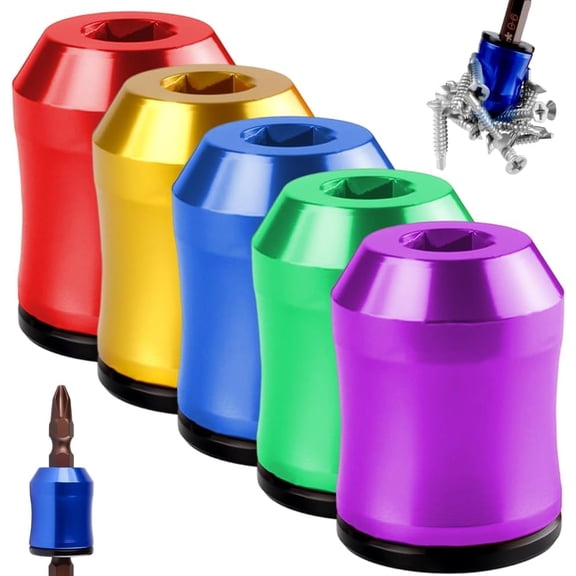 Screwdriver Head Magnetic Ring, Upgrade Universal Magnetizer Screw Removable for Hex Screwdriver and Power Bits, Magnetic Screw Ring Bit Magnetizer Ring Metal Magnetizer Screw (Mix 5PCS)