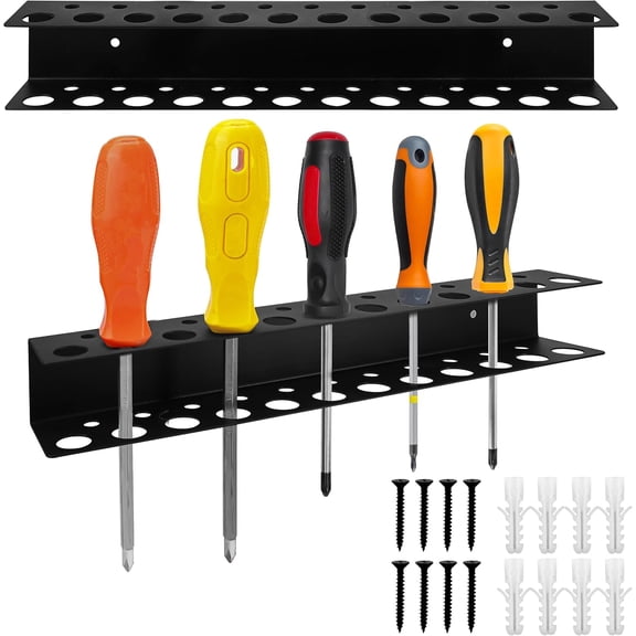 Screwdriver Holder Wall Mount with 23 Holes, 12.6" Long, Heavy Duty Hand Tool Box Organizer Holders Rack Storage Peg Board for Screw Driver Pliers for Garage Workshop Shed (No Screwdriver Included)