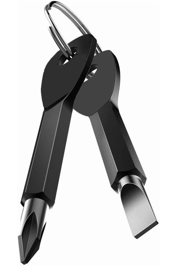 Screwdriver Keychain Pocket Repair Tool Multi Mini Cool Gadgets for Men Small Gift for Women (Black)