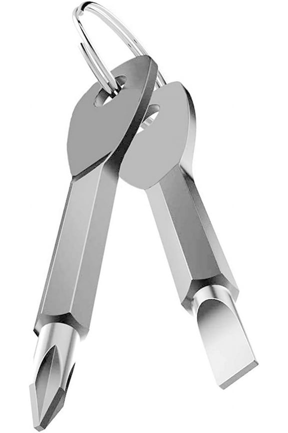 Screwdriver Keychain Pocket Repair Tool Multi Mini Cool Gadgets for Men Small Gift for Women (Silver)
