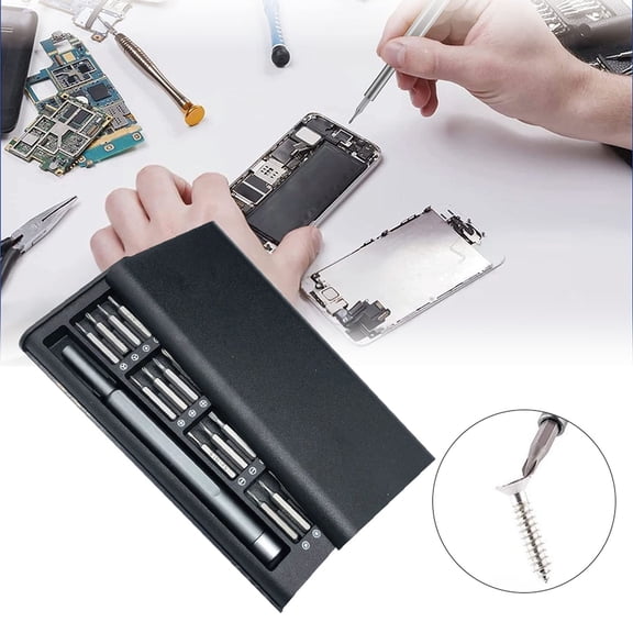 Screwdriver Kit 24pc Multipurpose Set with Detachable Handle for 3D Devices Including Mobile Phones Tablets Computers and Furniture, 6.7 cm×1.8 cm×15.8 cm, Black