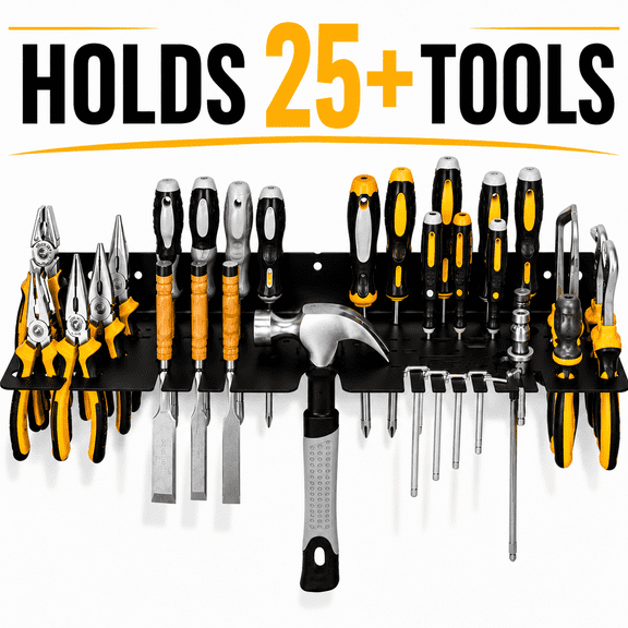 Tool Organizer Wall Mount, Heavy Duty Metal Tool Rack Holds 25+ Tools, Screwdriver Organizer, Pliers Holder, Hammer Storage Rack for Garage Workshop