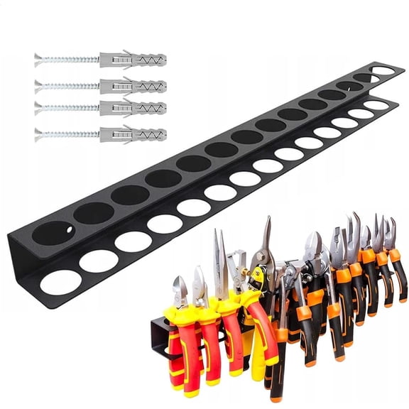 Screwdriver Pliers Holder Wall Mount, Tool Rail Rack Organizer Holds 14 Tools