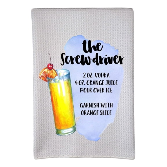 Screwdriver Recipe Alcohol Drinks 16"x24" Sublimation White Waffle Towel Trifolded 100% Polyester Highly Absorbent Kitchen Dish Towel Humorous Sarcastic Gift wwt-011