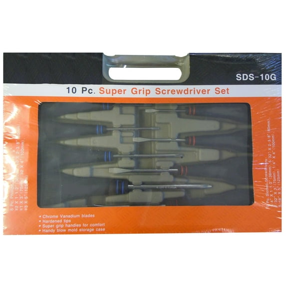 Screwdriver Set 10 Pack Super Grip Handles with Case