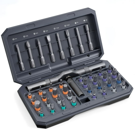 Screwdriver Set, AMIR 42 in 1 Magnetic Ratchet Screwdriver Set with T Handle Multi Bits Screwdriver for Electronics Maintenance Bike Furniture Home Repair Gray