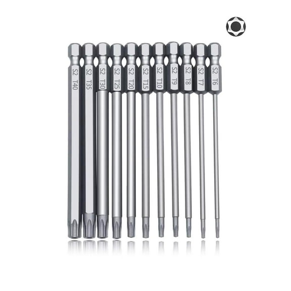 Screwdriver Set Long 4 Inch 11 PCS T6-T40 Magnetic Security Screwdriver Bits Set, 1/4” Hex Shank Security Tamper Proof Long