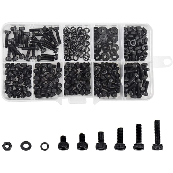 Screws Assortment Kit, Wide Applications Black Carbon Steel Alloy Hex Socket Screws Collection, Easy Assembly and Disassembly, M3x(4mm, 5mm, 6mm, 8mm, 10mm, 12mm) (300PCS)