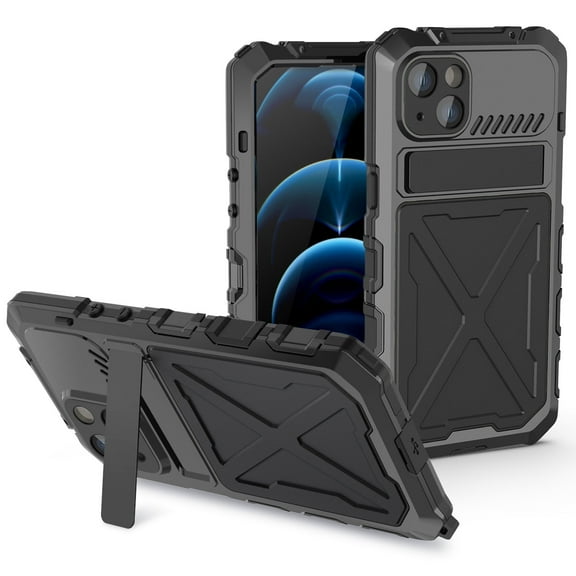 No Screws Metal Case for iPhone 14 Plus Cover, Outdoor Sports Military Heavy Duty Alloy Aluminum Metal Case Dustproof Protective Shockproof Cover for iPhone 14 Plus 6.7 inch,Black