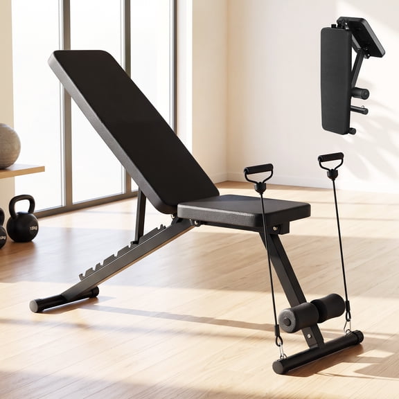 Scribanx Adjustable Weight Bench, Foldable Workout Bench, 600 LBS Incline Decline Bench with Resistance Bands