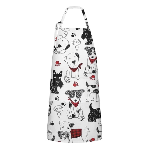 Scribble Dogs Apron-Garden Aprons for Women with Pockets-Cotton Linen Waterproof Kitchen Cooking Gardening Aprons Adjustable for Kitchen,Cooking,BBQ and Salon 33x27 Inch