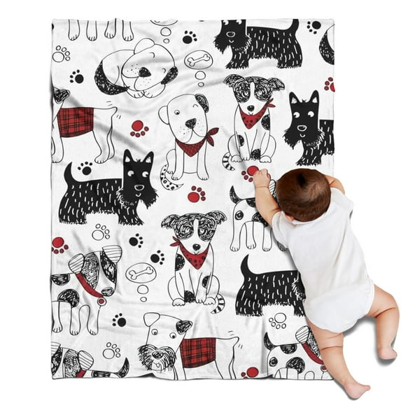 Scribble Dogs Blanket,Comfortable Soft Flannel Throw Blanket,All Season,Warm Lightweight Blankets for Sofa Bed Couch Living Room Chair,30"x40"(80x100cm)