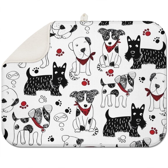 Scribble Dogs Dish Drying Mat for Kitchen 1 Pack, Ultra Absorbent Microfiber Dishes Drainer Mats,18"x24"