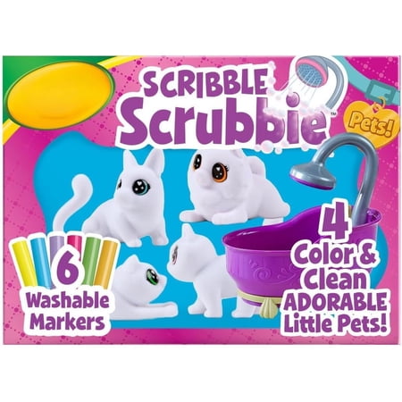 Scribble Scrubbies Tub Set (4 Pets), Washable Pet Care Toy, Coloring Animal Craft, Toys for Girls & Boys, Gifts for Kids, Ages 3+