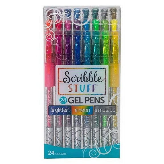 Scribble Stuff Gel Pens 24 Count, Glitter, Neon & Metallic Inks, Assorted Colors