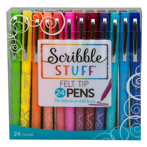 Scribble Stuff Felt Pens – 24 Count, Medium Point (0.8mm), Assorted Colors