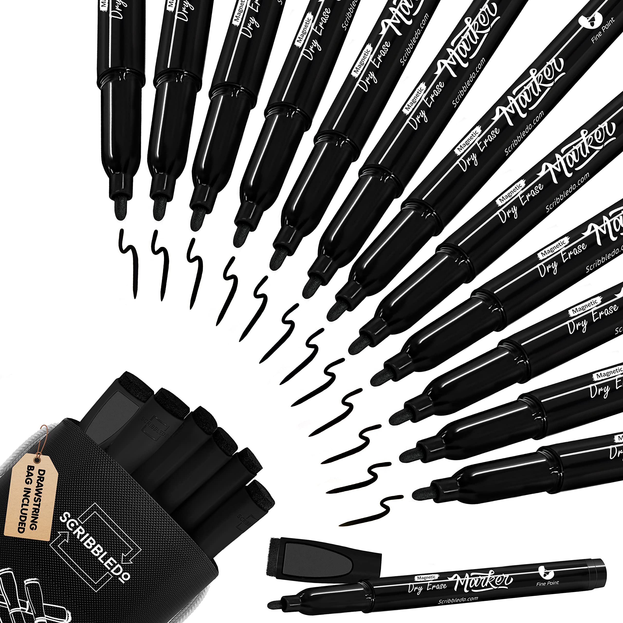 Scribbledo 12 Pack Dry Erase Markers Black Fine Tip Whiteboard