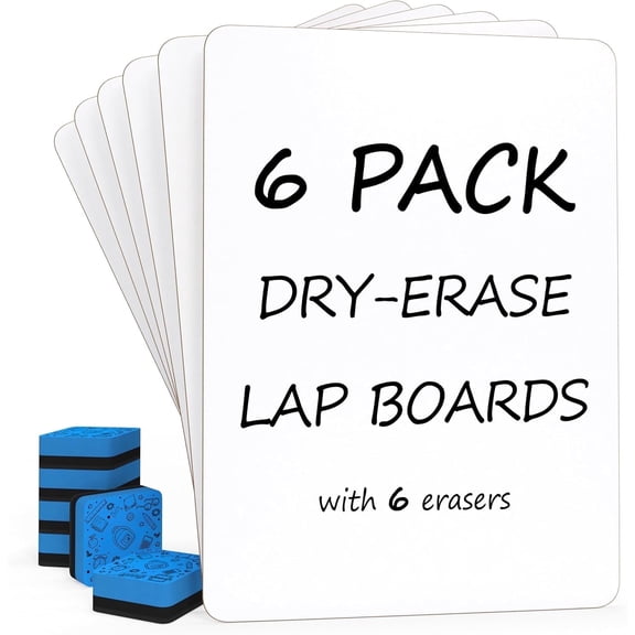 Scribbledo Portable Dry Erase Boards with Mini Whiteboard Erasers, 9” x 12” 6-Pack White Board