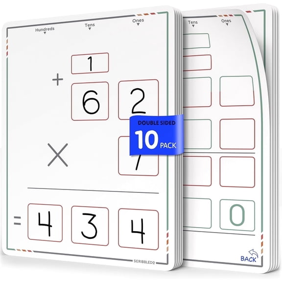 Scribbledo Small Dry Erase Sheets Double-Sided Multiplication Chart Whiteboards, 9 x 12, 10-Pack