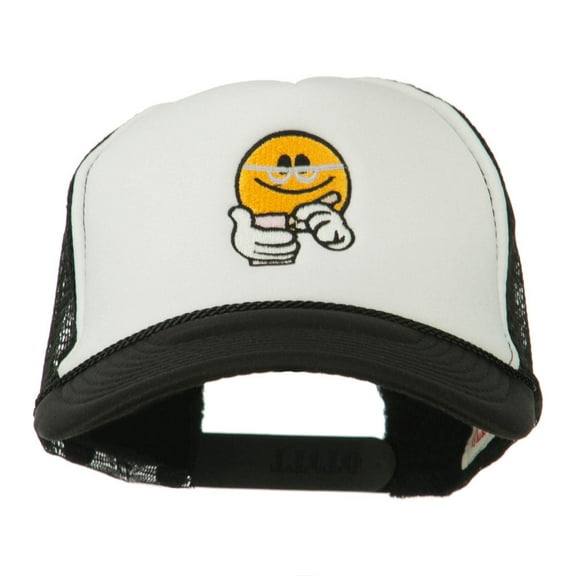 Scribe Smile Face Embroidered Foam Mesh Back Cap - Black White OSFM
