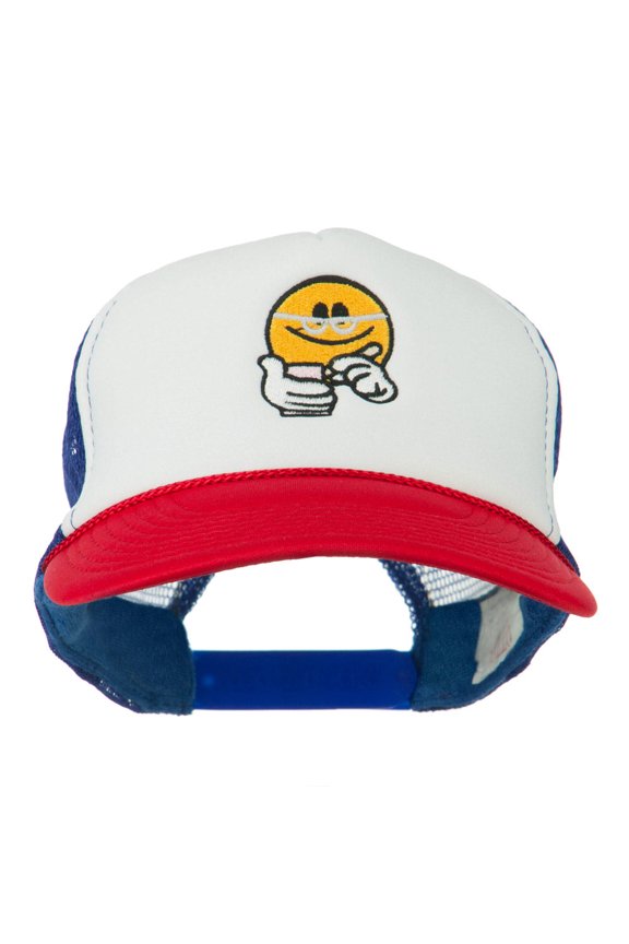 Scribe Smile Face Embroidered Foam Mesh Back Cap - Red White Royal OSFM