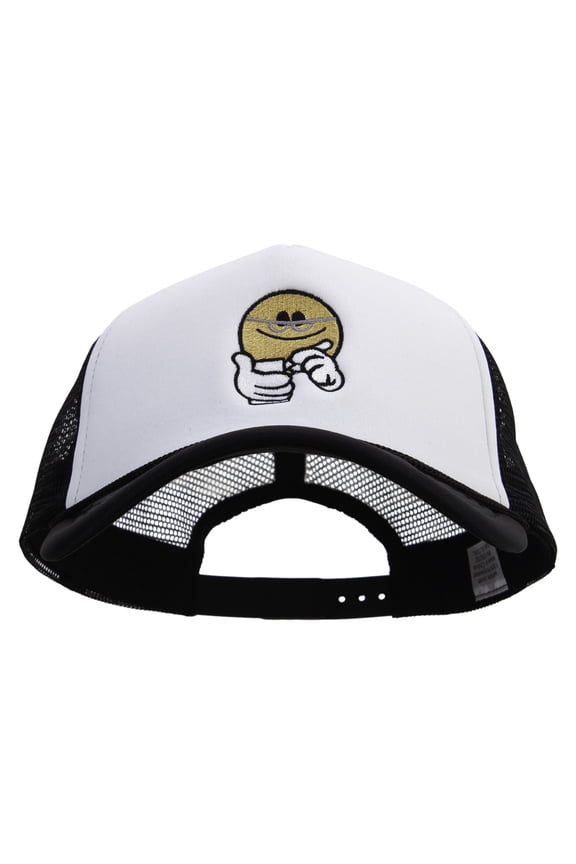 Scribe Smiley Face Embroidered Big Size Big Foam Mesh Truck Cap - White Black XL-3XL