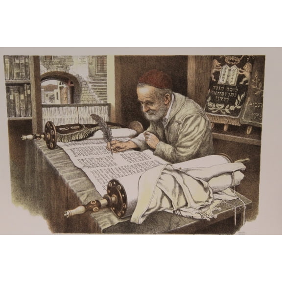 Scribe by Emanuel Schary Colored Lithograph 15 x 10