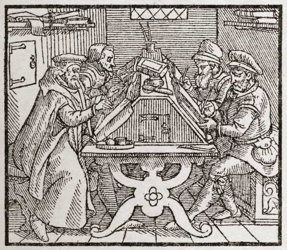 Scribes at work during the Tudor period in England From a contemporary print Canvas Art - Ken Welsh Design Pics (30 x 26)