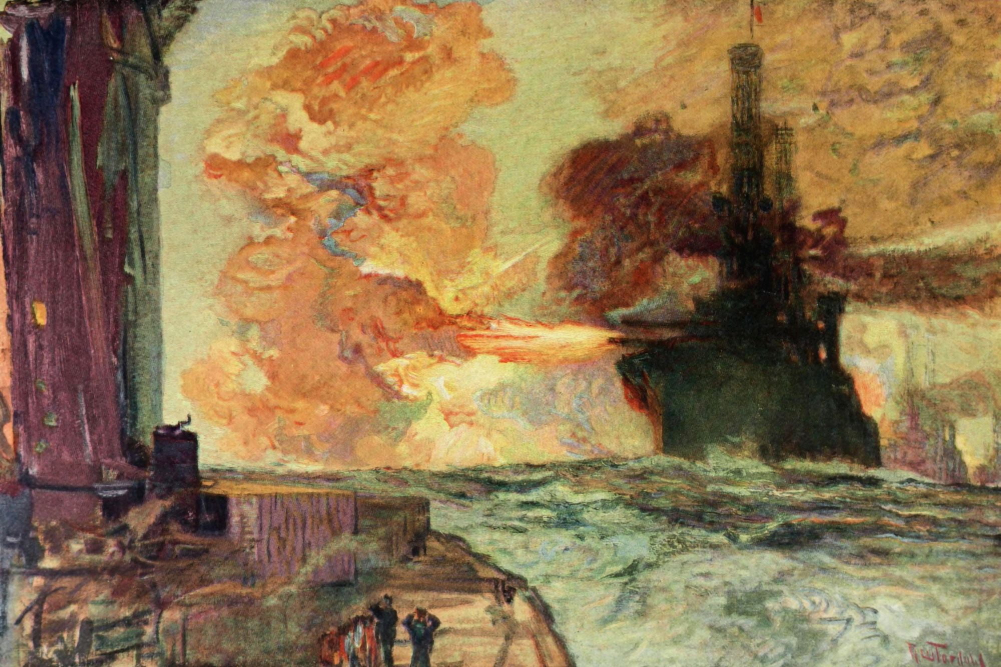 Scribners 1914 Battle Practice Canvas Art - Henry Reuterdahl (24 x 36)