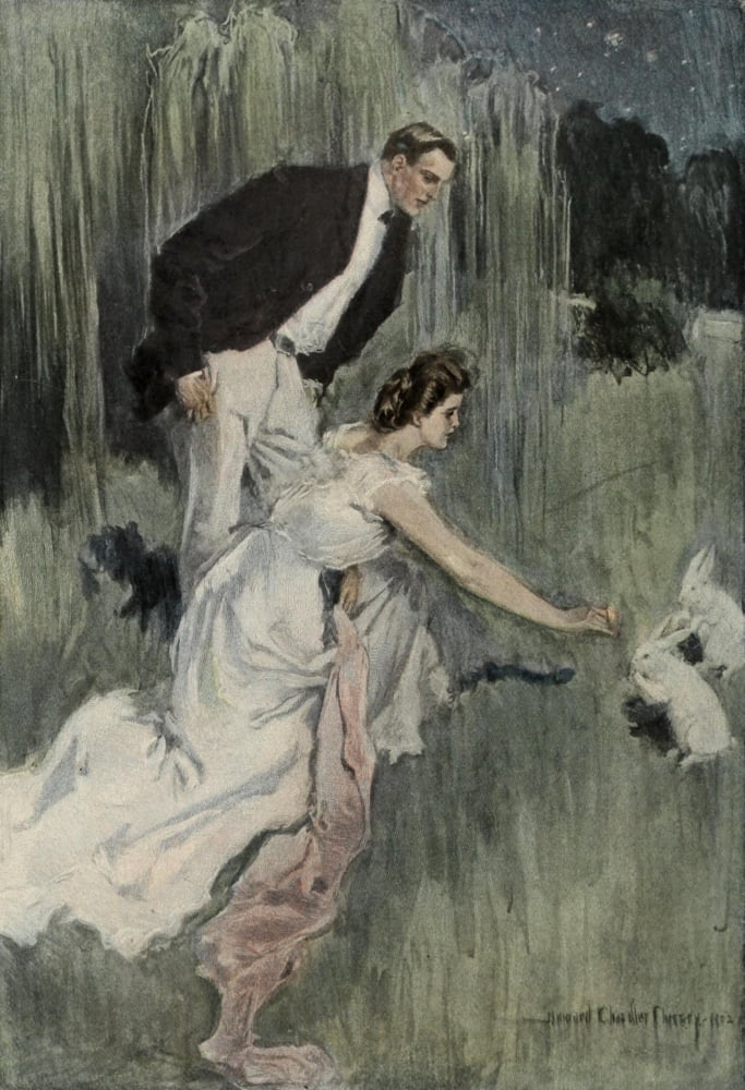 Scribners 32 1902 White rabbits in the moonligh Canvas Art - Howard Chandler Christy (18 x 24)