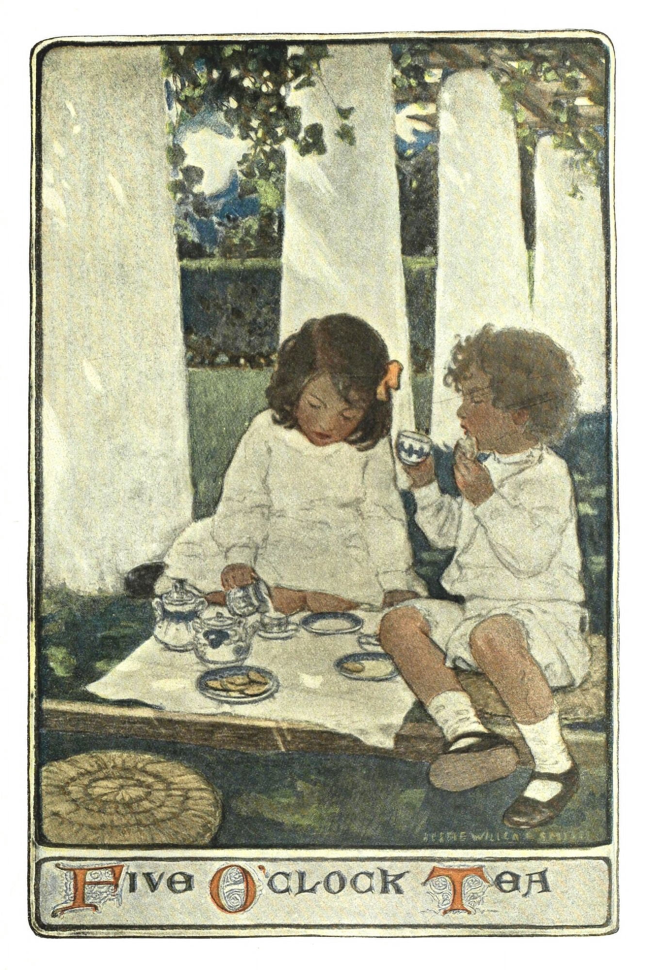 Scribners 34 1903 Child in a Garden Five oclock tea Canvas Art - Jessie Willcox Smith (18 x 24)