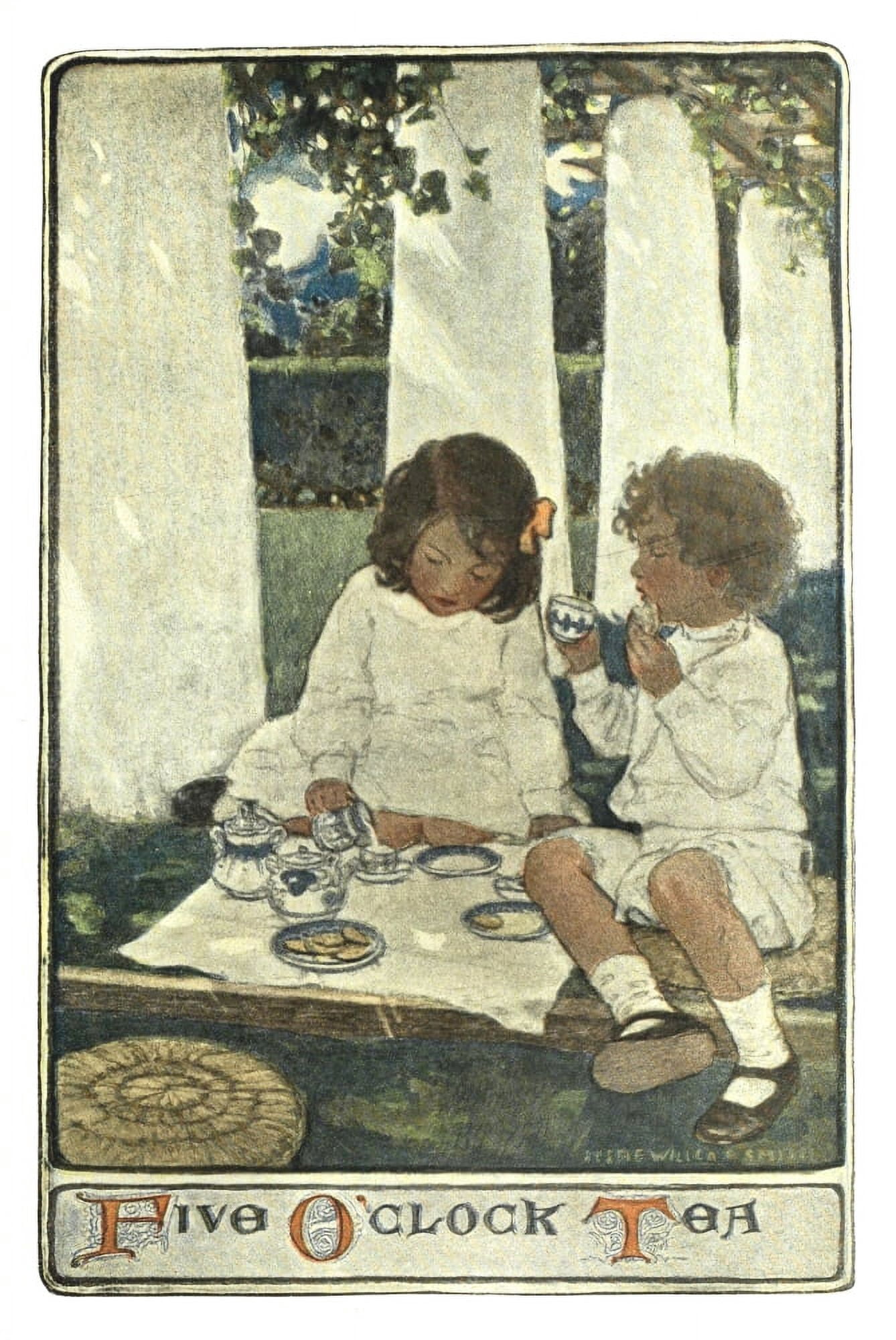 Scribners 34 1903 Child in a Garden Five oclock tea Canvas Art - Jessie Willcox Smith (24 x 36)