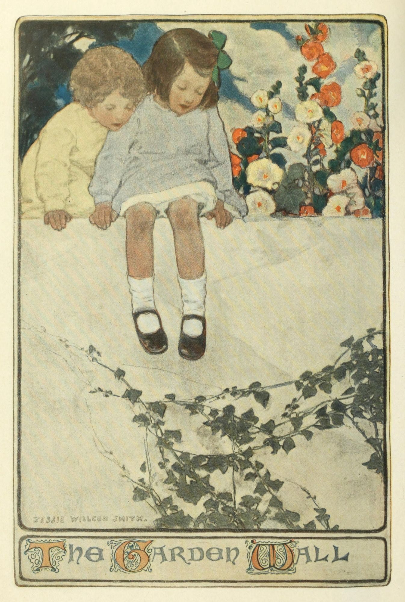 Scribners 34 1903 Child in a Garden The Garden Wall Canvas Art - Jessie Willcox Smith (18 x 24)
