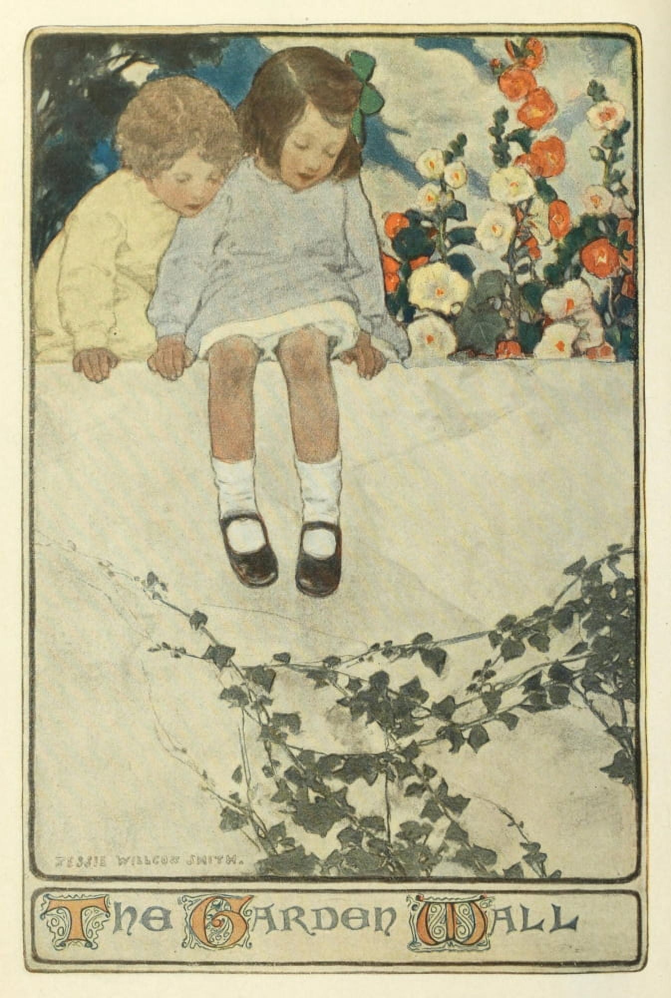 Scribners 34 1903 Child in a Garden The Garden Wall Canvas Art - Jessie Willcox Smith (24 x 36)