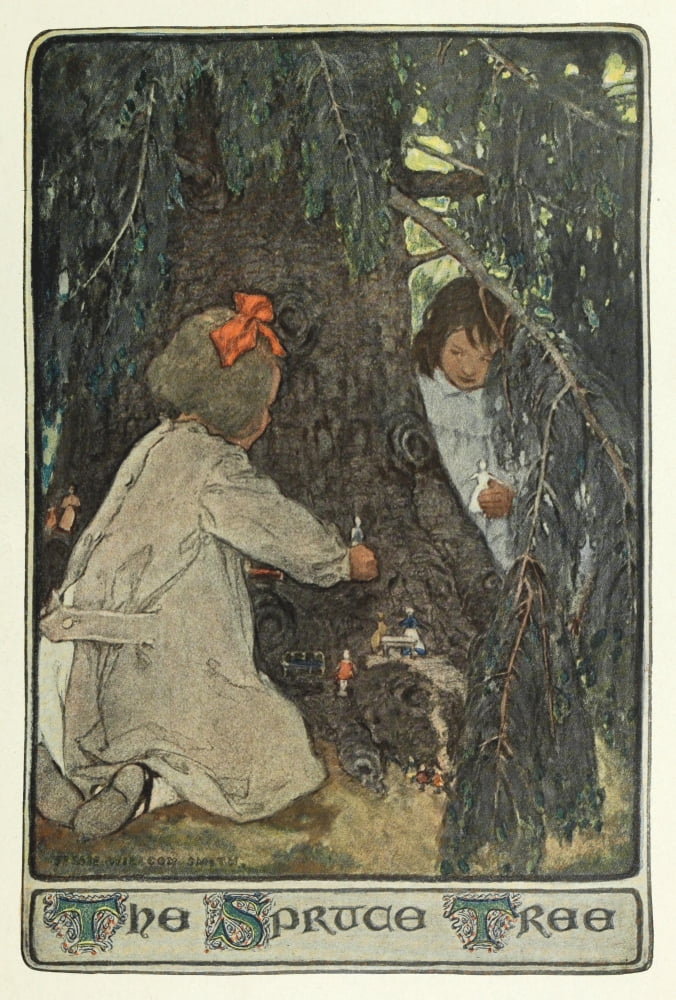 Scribners 34 1903 Child in a Garden The Spruce Tree Canvas Art - Jessie Willcox Smith (24 x 36)