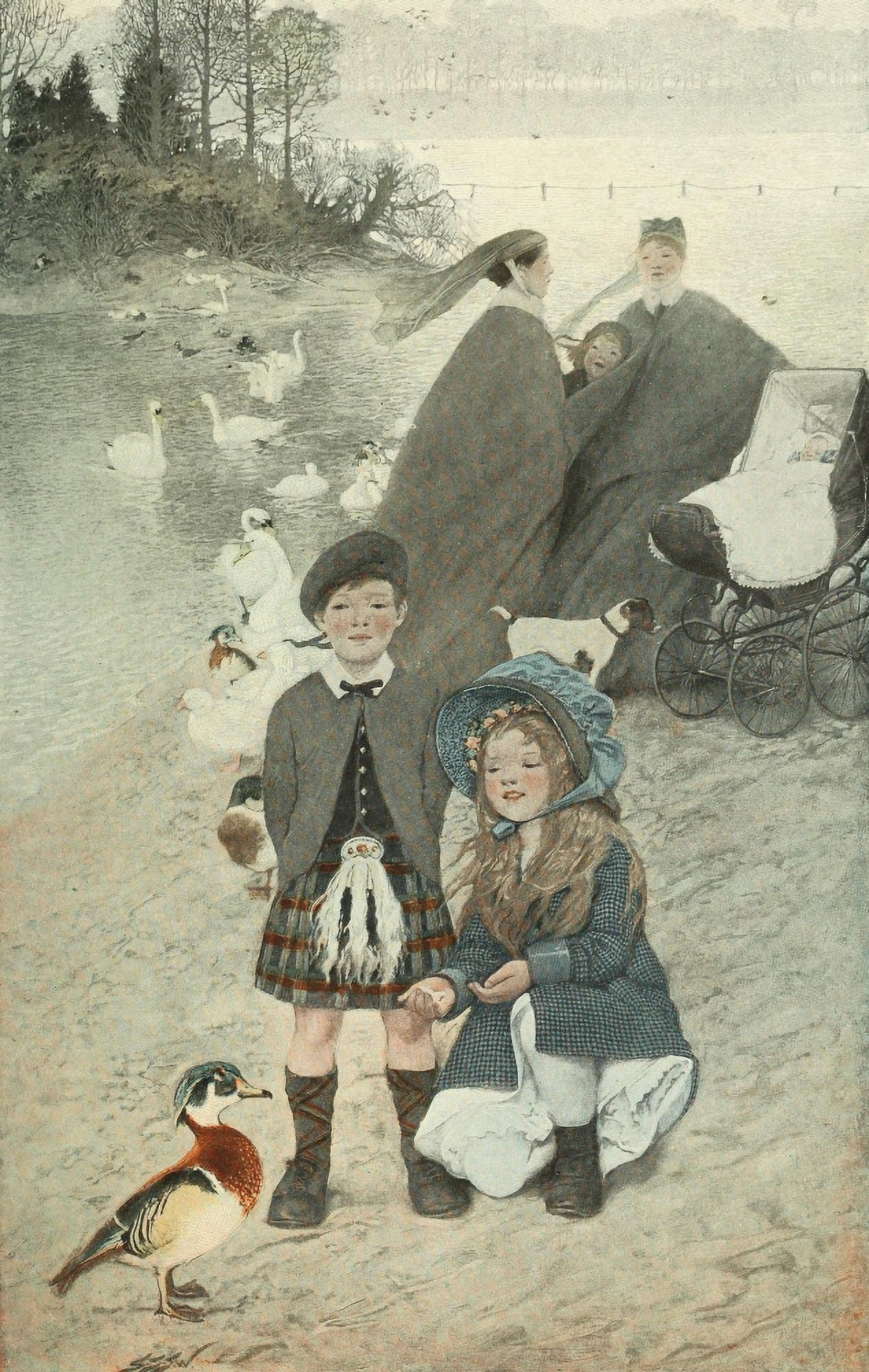 Scribners 35 1904 Feeding the ducks in London Canvas Art - Sarah S Stilwell (18 x 24)