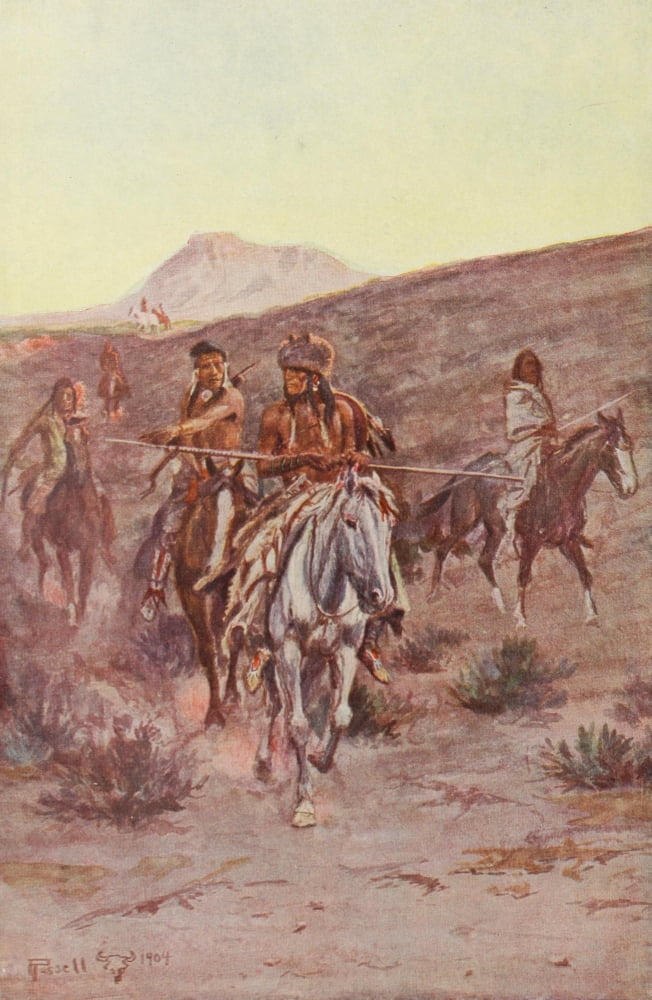 Scribners 37 1905 An old-time hunting party Canvas Art - Charles M Russell (18 x 24)