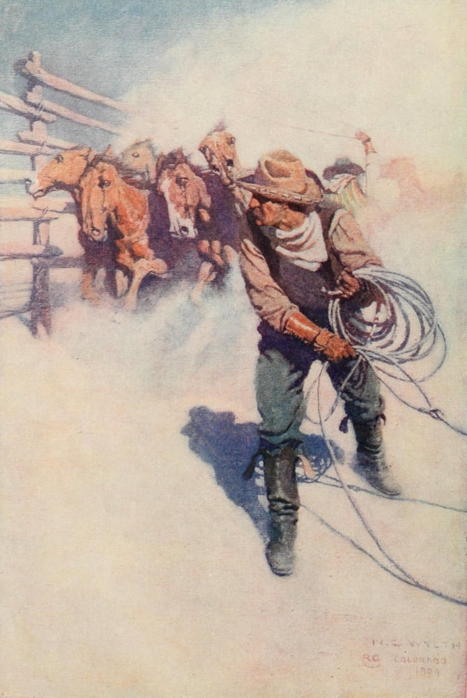 Scribners 39 1906 A day with the round-up Canvas Art - Newell C Wyeth (18 x 24)
