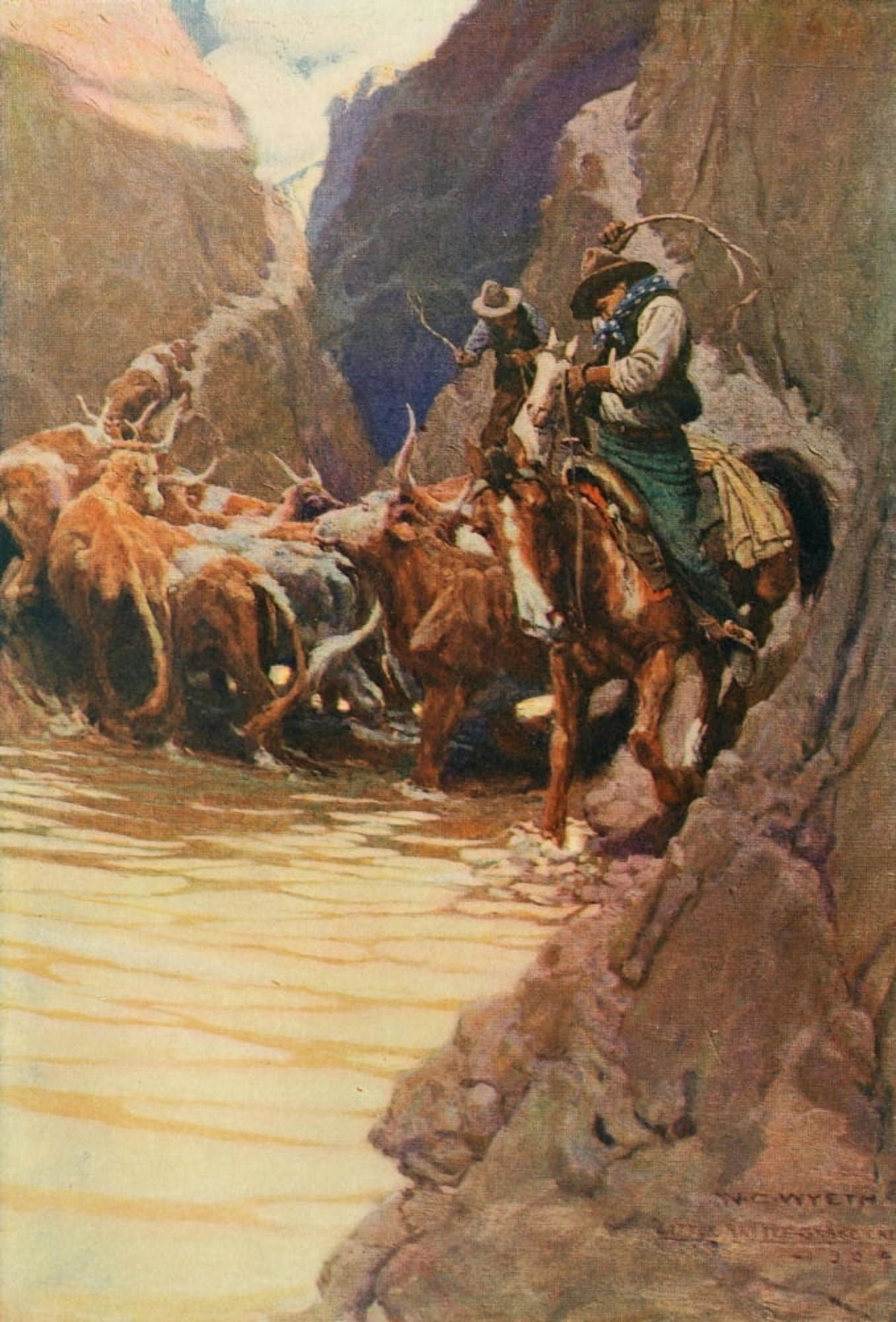 Scribners 39 1906 Rounding up Canvas Art - Newell C Wyeth (24 x 36)