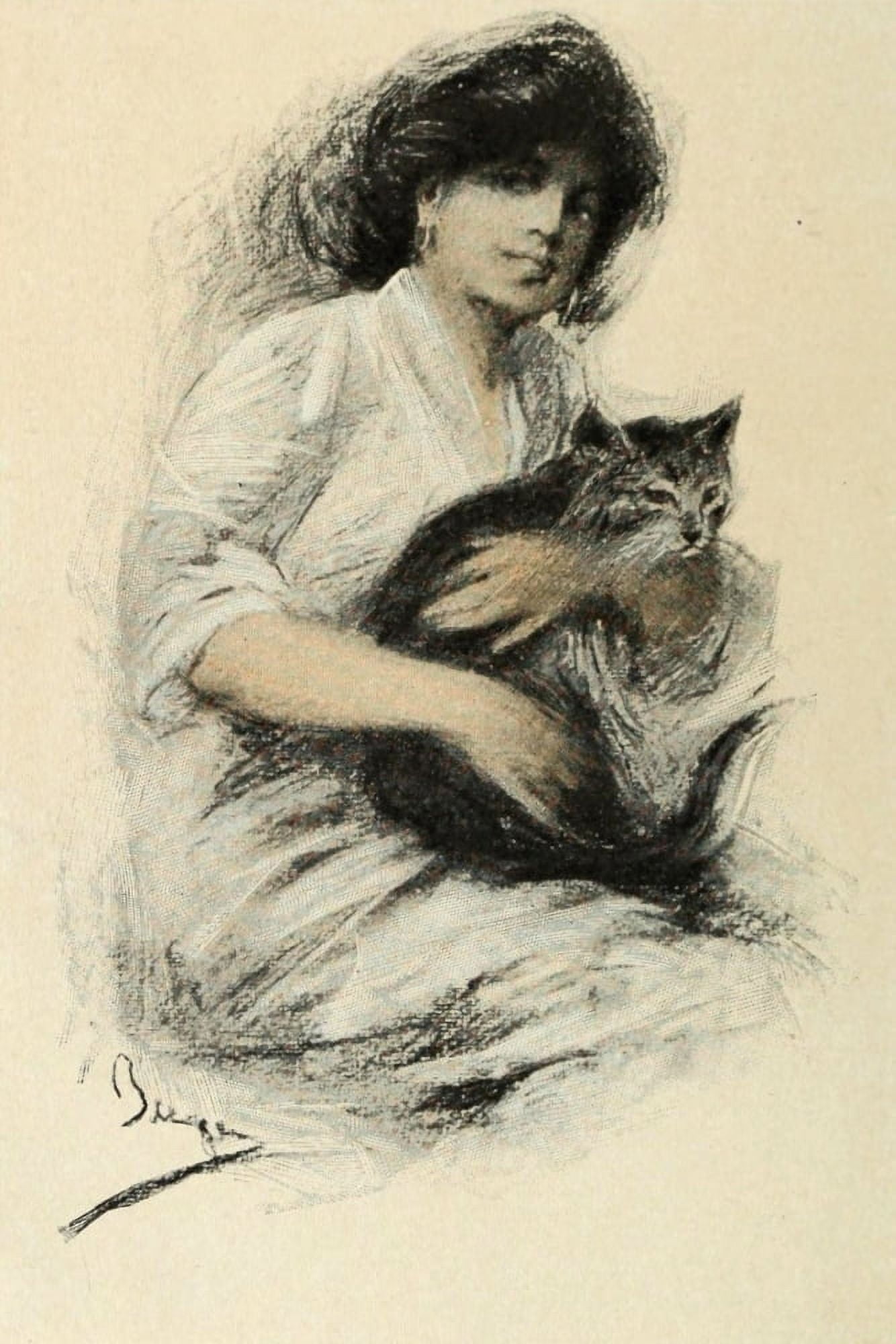 Scribners 43 1908 Lady with Cat Canvas Art - WM Berger (24 x 36)