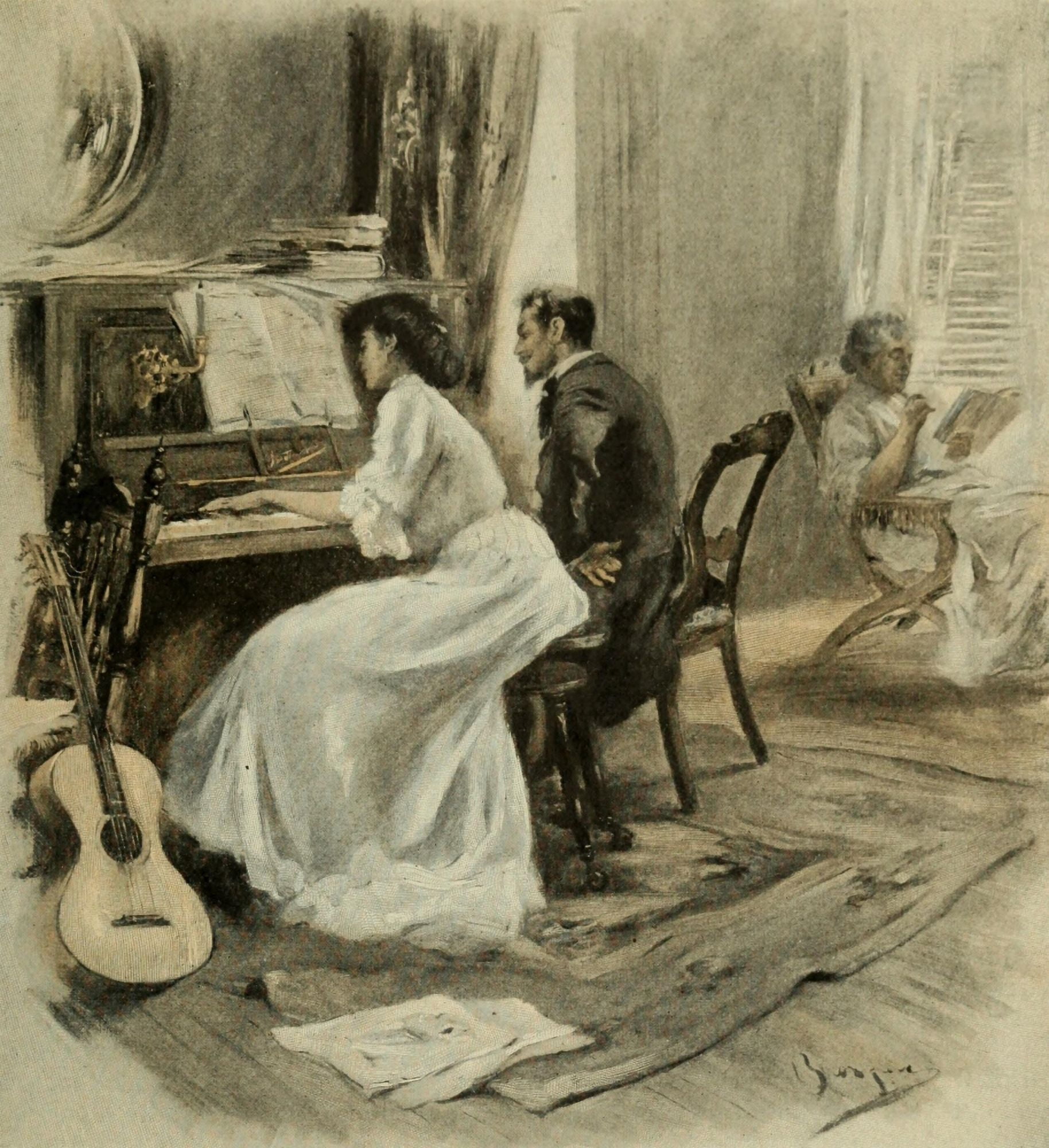 Scribners 43 1908 Piano & Guitar (1) Canvas Art - WM Berger (24 x 36)
