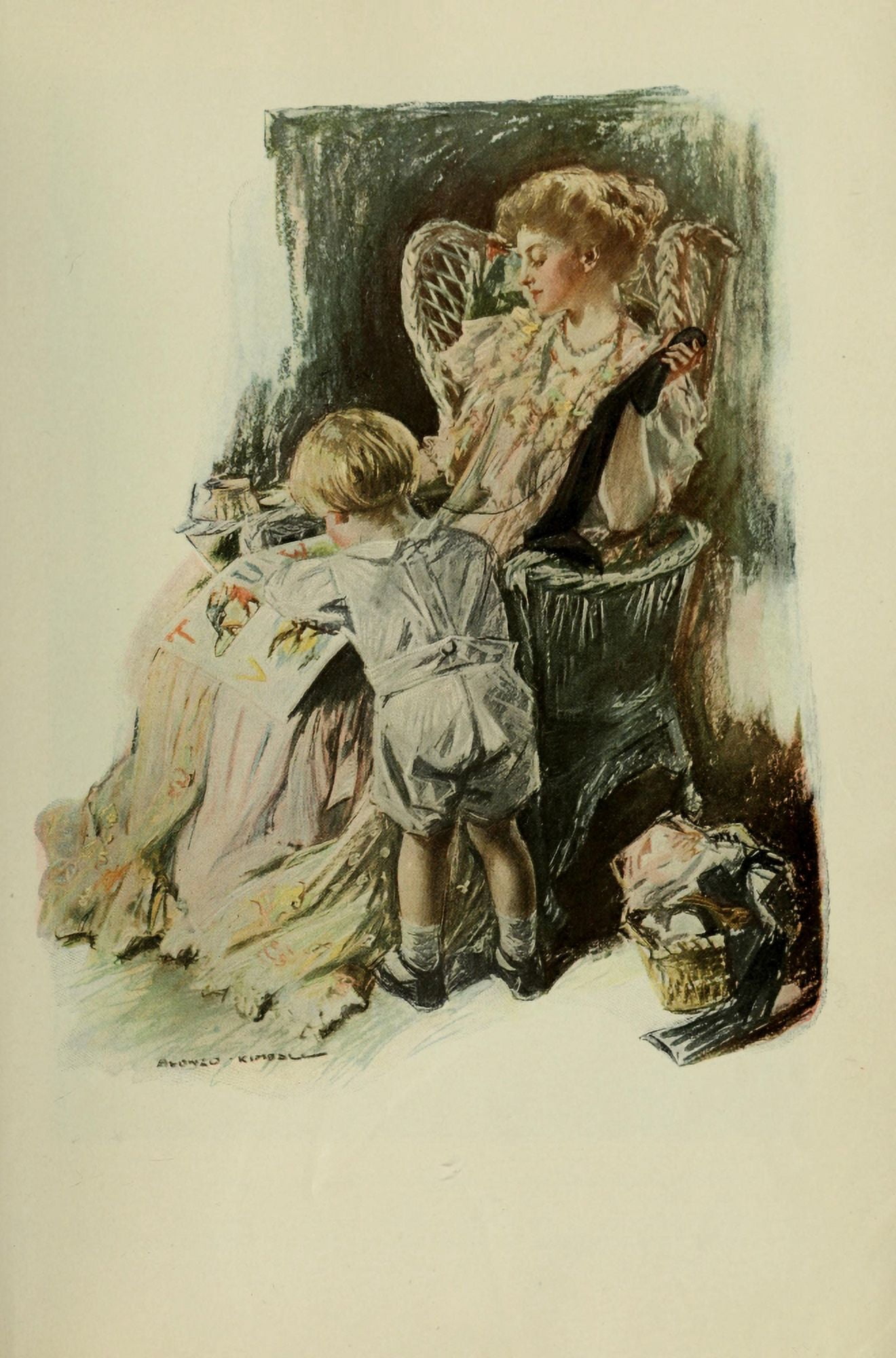 Scribners 44 1908 Mother and child Canvas Art - Alonzo Kimball (18 x 24)