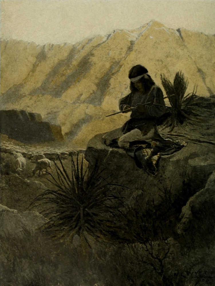 Scribners 45 1909 Navajo herder in the foothills Canvas Art - Newell C Wyeth (18 x 24)