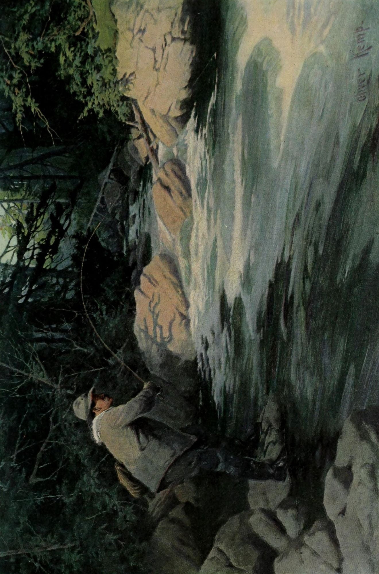 Scribners 45 1909 Trout well hooked Canvas Art - Oliver Kemp (18 x 24)