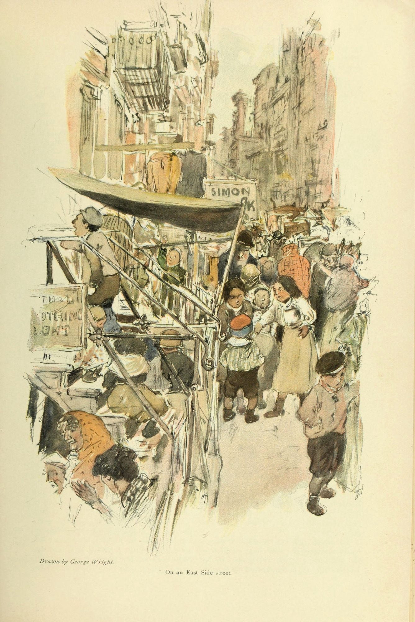 Scribners 46 1909 On an East side street Canvas Art - George Wright (18 x 24)
