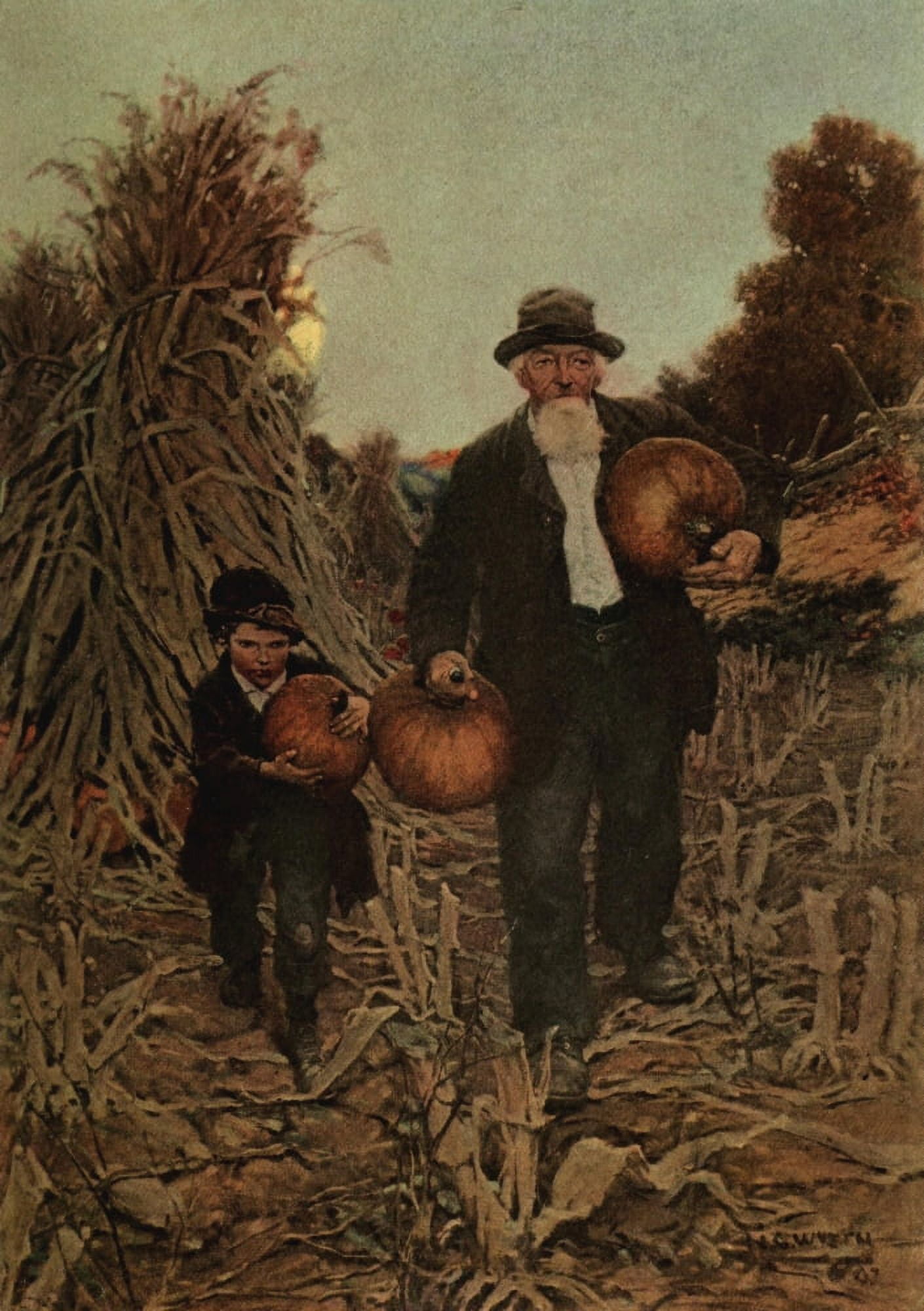 Scribners 64 1908 Pumpkins Canvas Art - Newell C Wyeth (18 x 24)