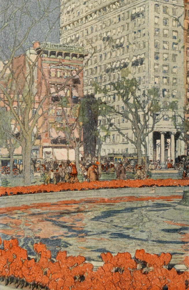 Scribners Magazine 37 1905 Tulips bloom in Union Square 1 Canvas Art - Jules Guerin (18 x 24)