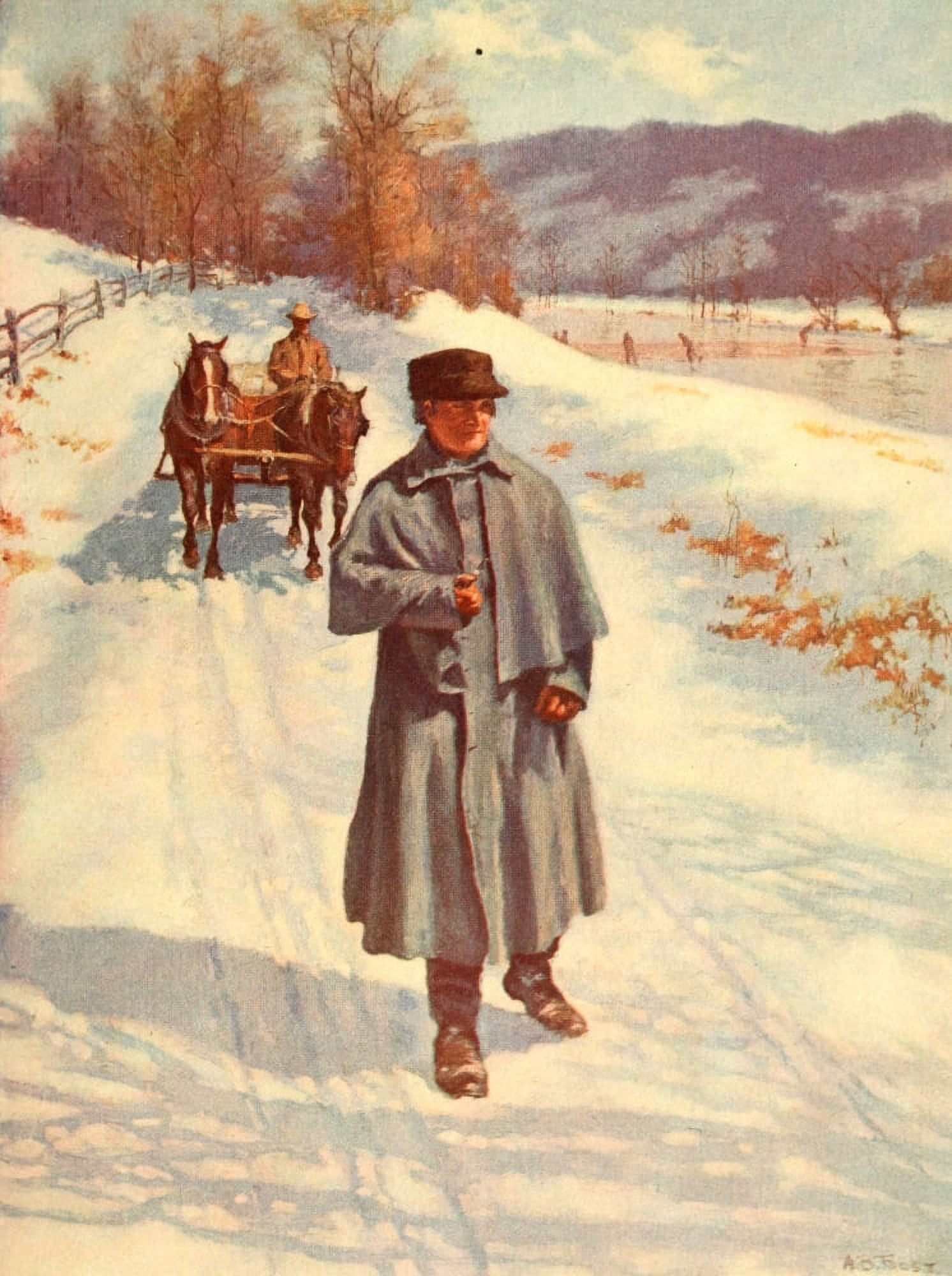 Scribners Magazine 40 1906 Man in Snow Canvas Art - Arthur B Frost (18 x 24)